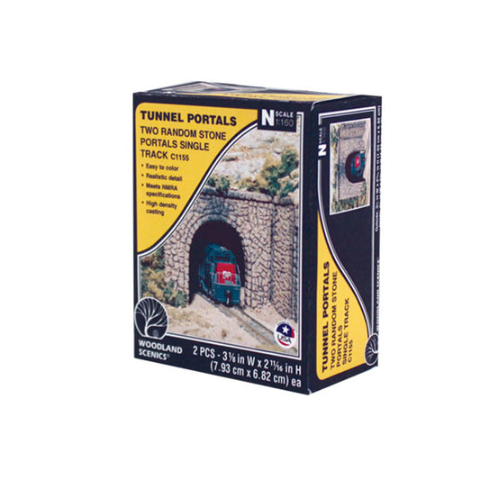 Woodland Scenics C1155 N Tunnel Portals, Random Stone Single Track 2pcs