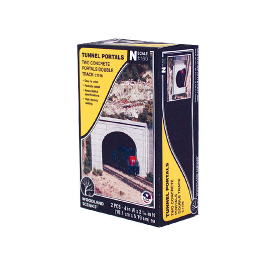 Woodland Scenics C1156 N Tunnel Portals, Concrete Double Track 2pcs