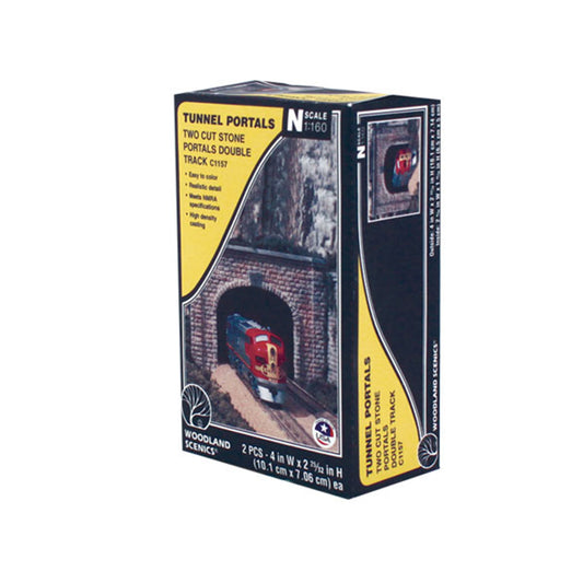 Woodland Scenics C1157 N Tunnel Portals, Cut Stone Double Track 2pcs