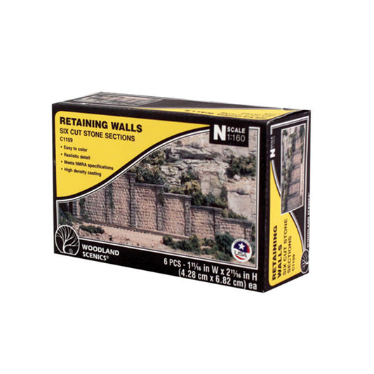 Woodland Scenics C1159 N Retaining Walls, Cut Stone 6pcs