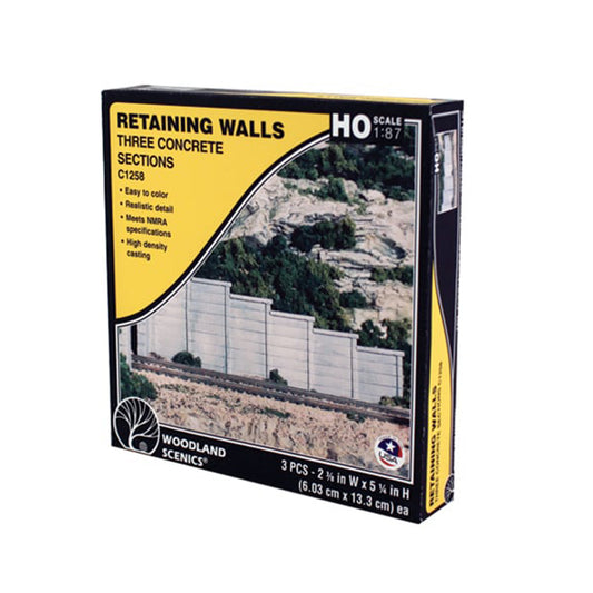 Woodland Scenics C1258 HO Retaining Walls, Concrete 3pcs