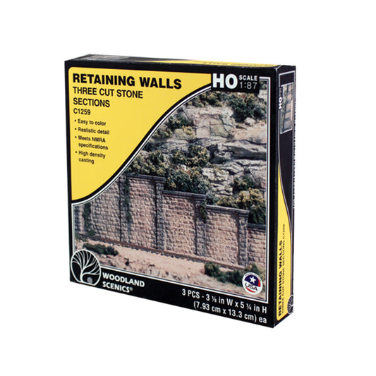 Woodland Scenics C1259 HO Retaining Walls, Cut Stone 3pcs