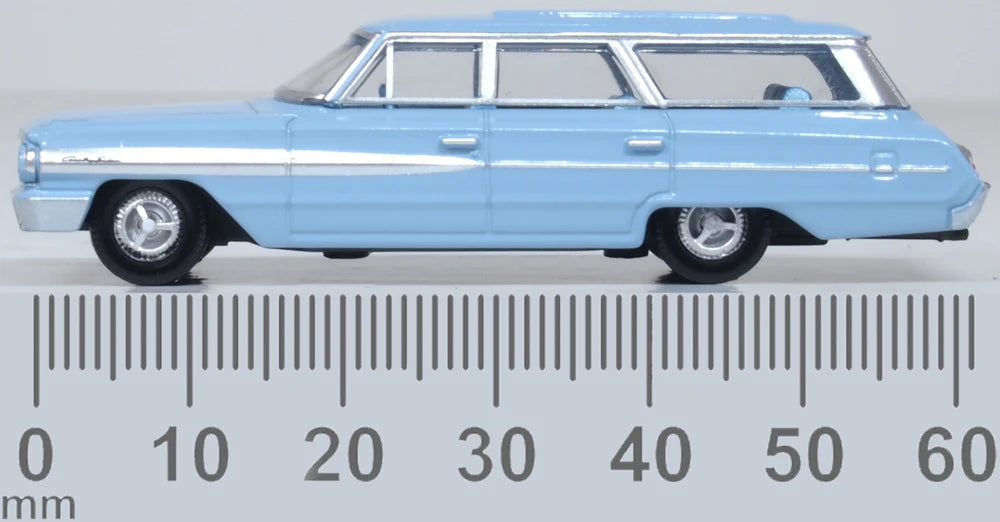 Oxford Diecast 87FC64001 HO 1964 Ford Country Sedan, Skylight Blue