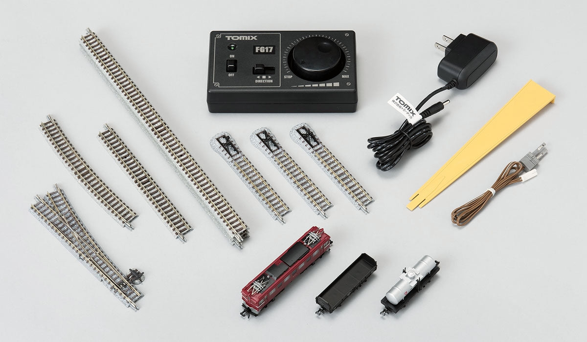 Tomix 90096 N First Starter Set, Electric Locomotive w/ 2 Freight Cars, Fine Track, Power Pack (Standard DC)
