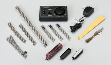 Tomix 90096 N First Starter Set, Electric Locomotive w/ 2 Freight Cars, Fine Track, Power Pack (Standard DC)