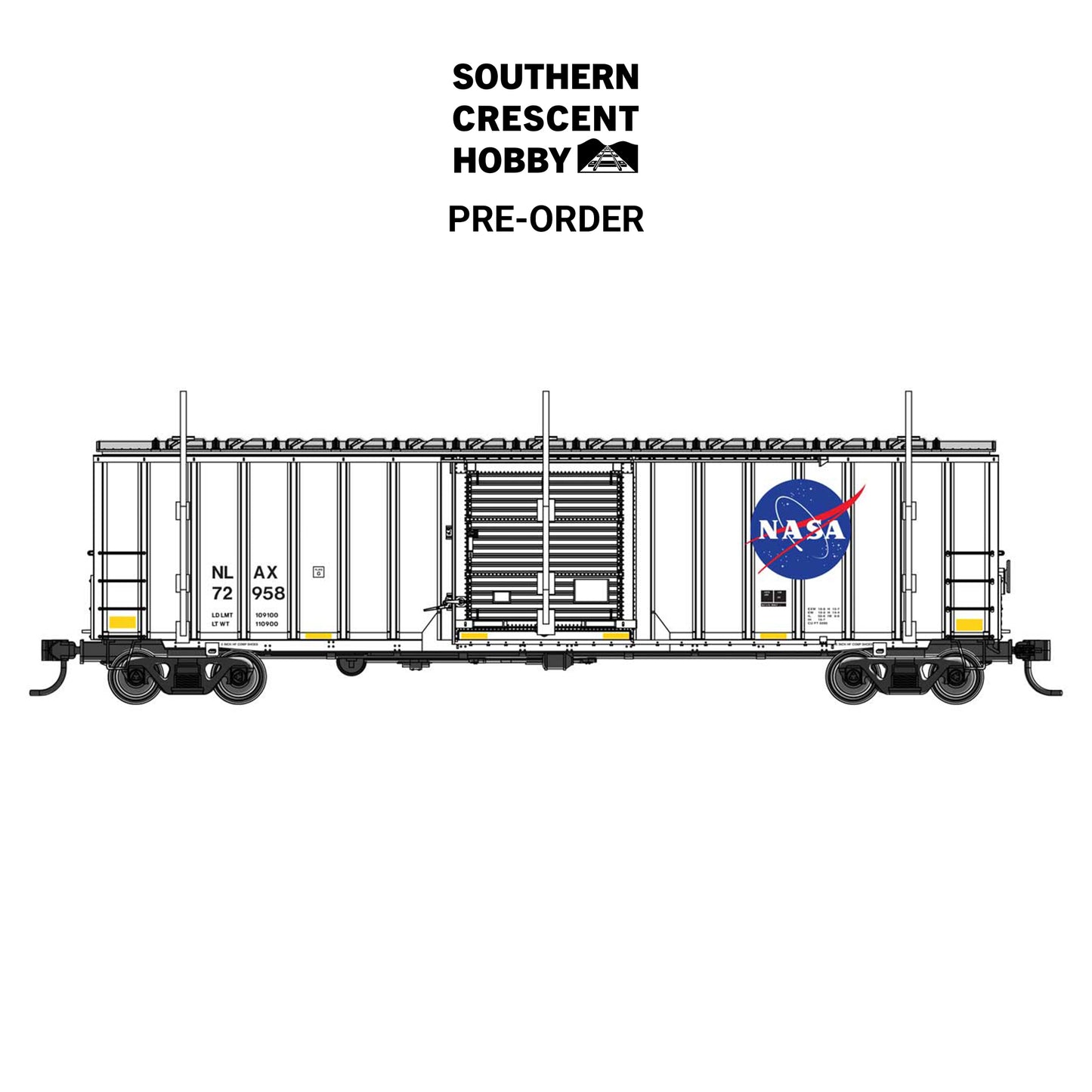 [PREORDER] Walthers Mainline 910-3806 HO 50' Rocket Train Clearance Box Car, NASA (NLAX) #72958