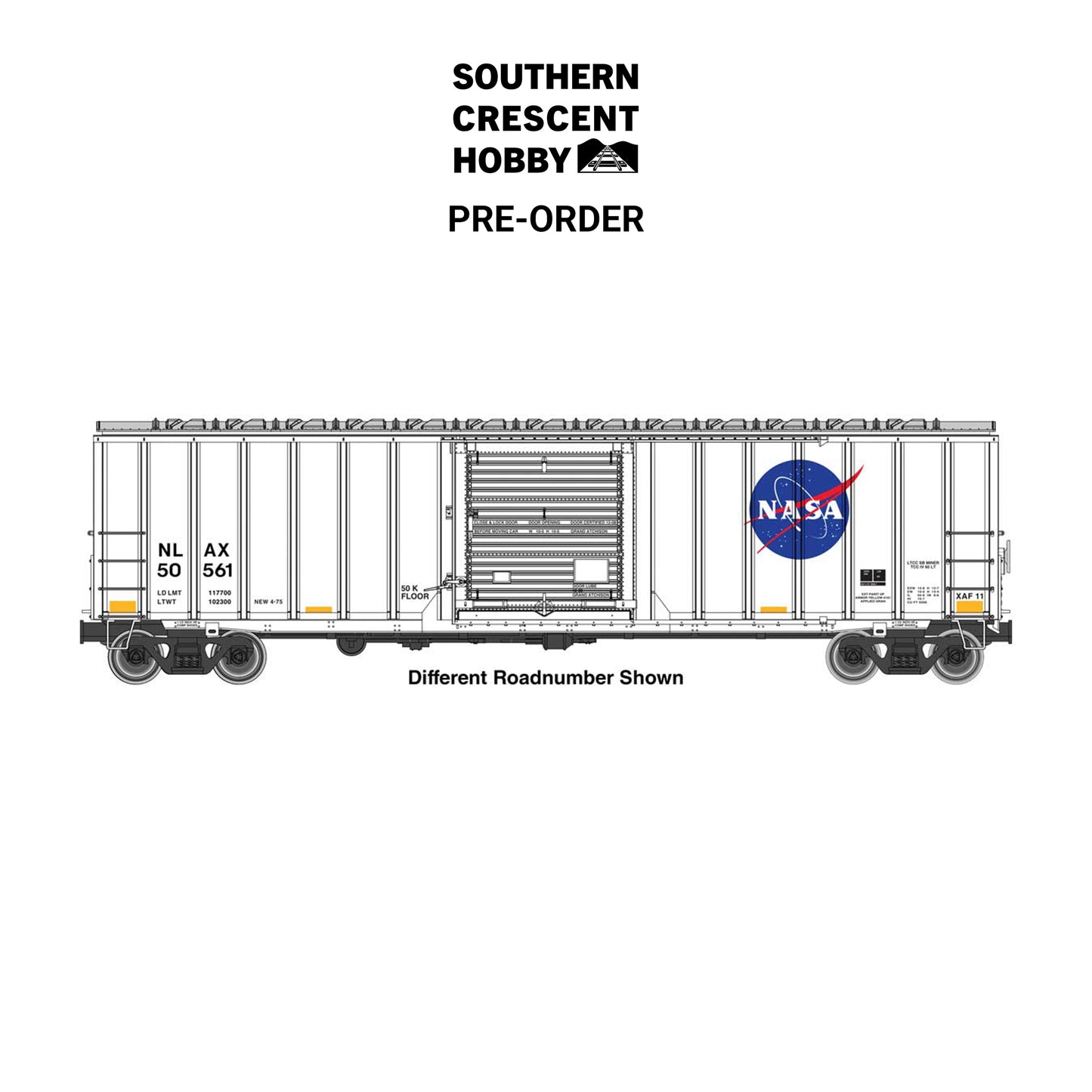 [PREORDER] Walthers Mainline 910-3809 HO 50' Rocket Train Buffer Box Car, NASA (NLAX) #72069