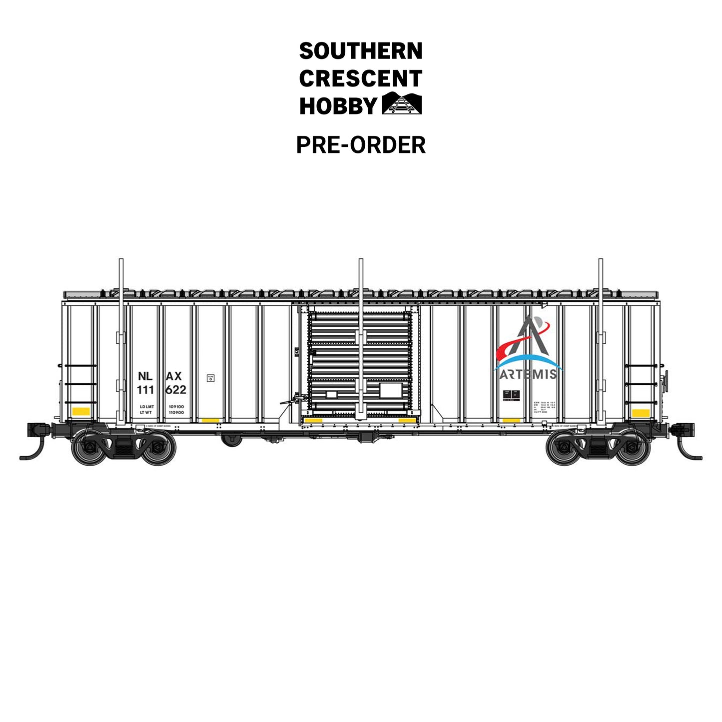 [PREORDER] Walthers Mainline 910-3810 HO 50' Rocket Train Clearance Box Car, Artemis (NLAX) #111622