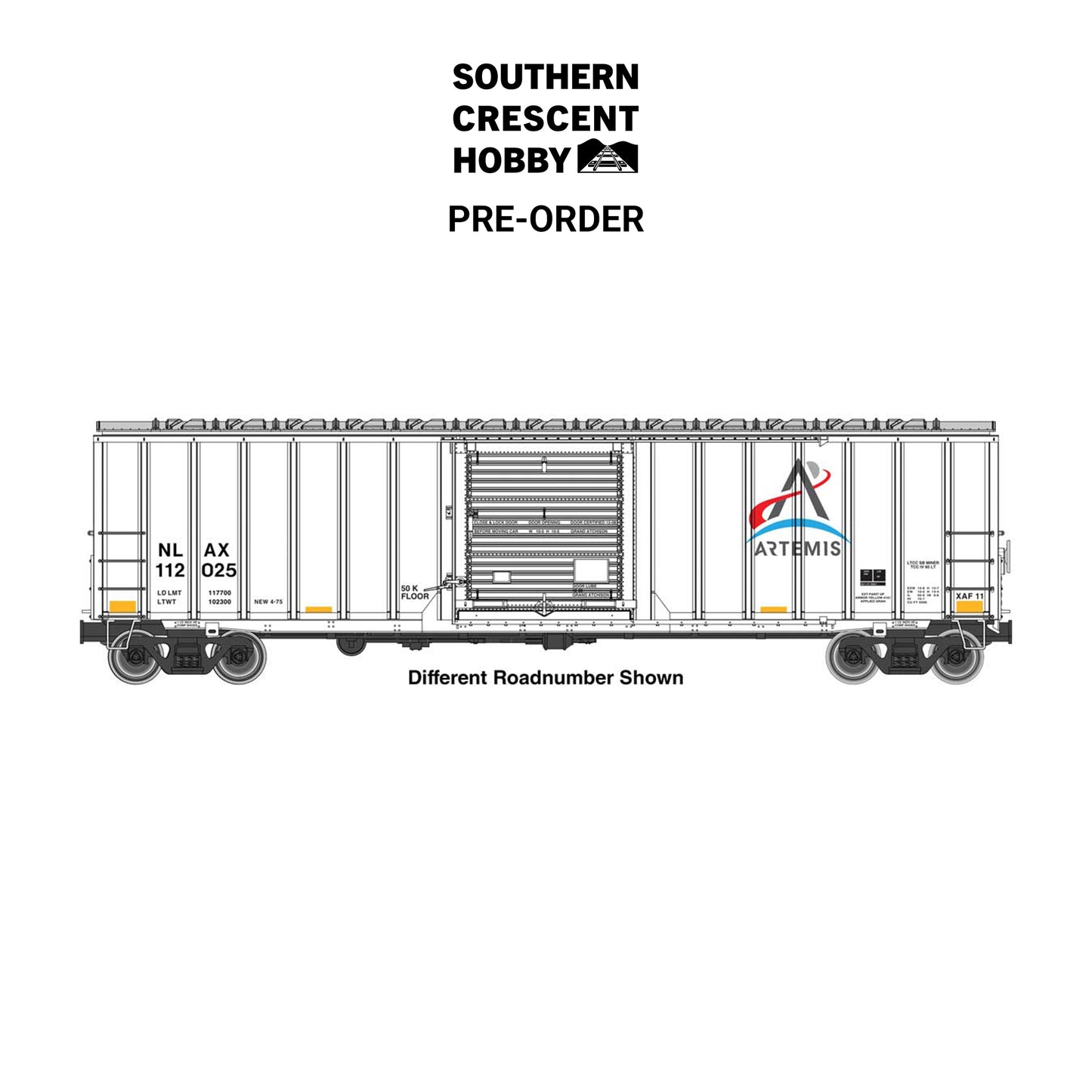 [PREORDER] Walthers Mainline 910-3812 HO 50' Rocket Train Buffer Box Car, Artemis (NLAX) #112026