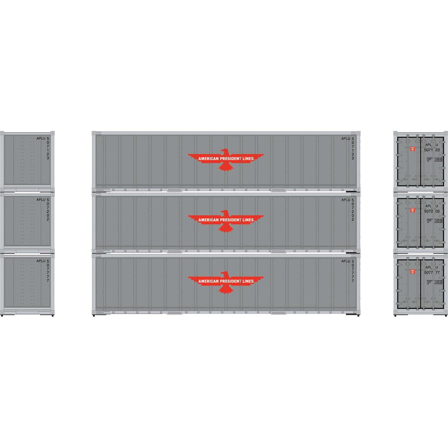 Athearn ATH63386 HO 40' Smooth Side Container, American President Lines 3pk