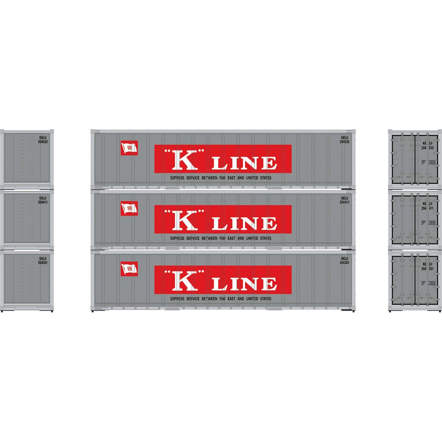Athearn ATH63394 HO 40' Smooth Side Container, K Line 3pk