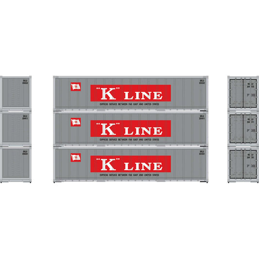 Athearn ATH63394 HO 40' Smooth Side Container, K Line 3pk