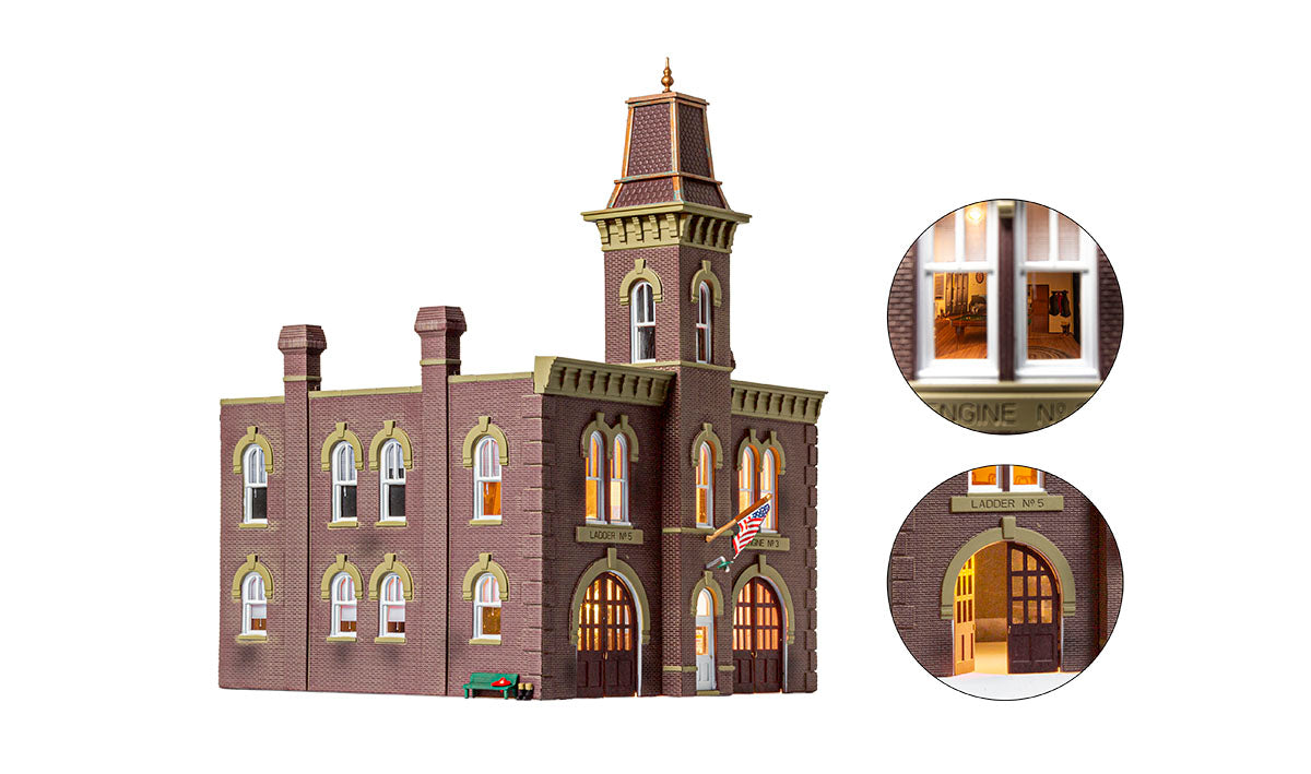 Woodland Scenics Landmark Structures BR5034 HO Firehouse - Assembled w/ LED Lighting