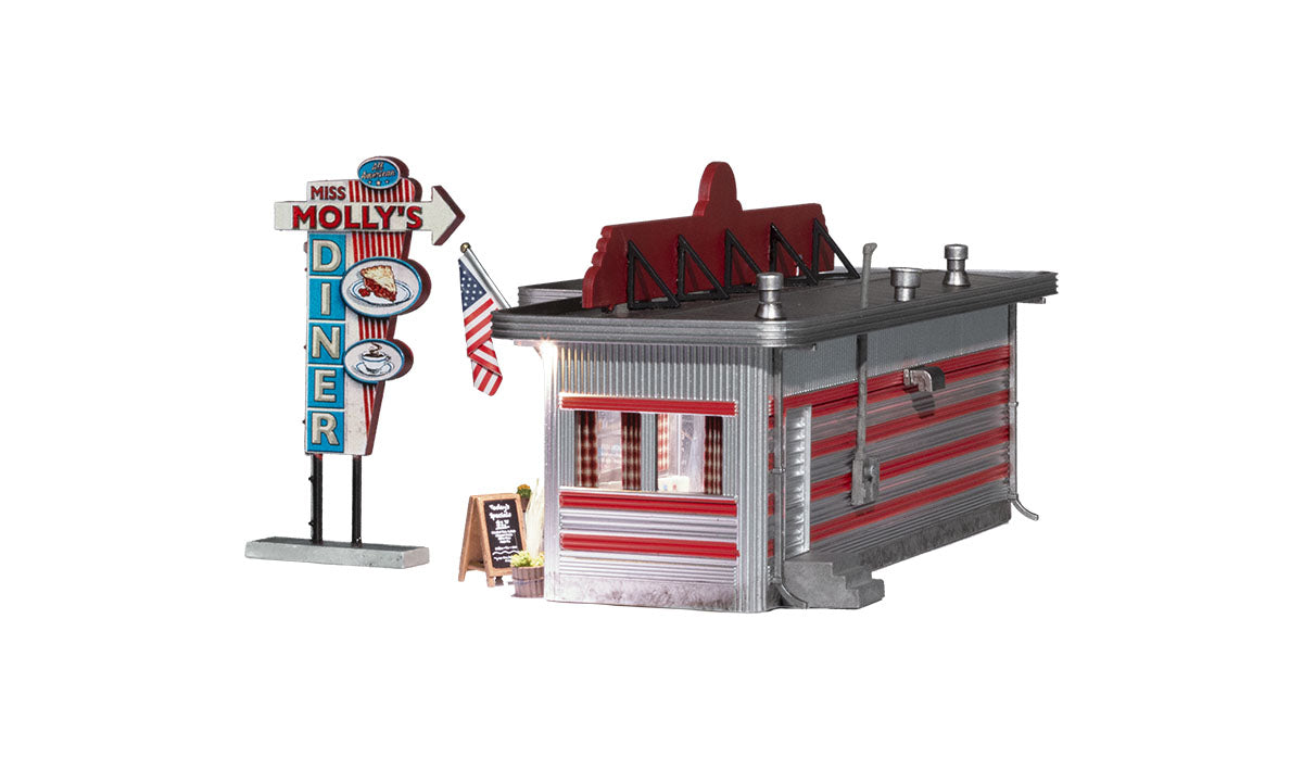 Woodland Scenics Landmark Structures BR5056 HO Miss Molly's Diner - Assembled w/ LED Lighting
