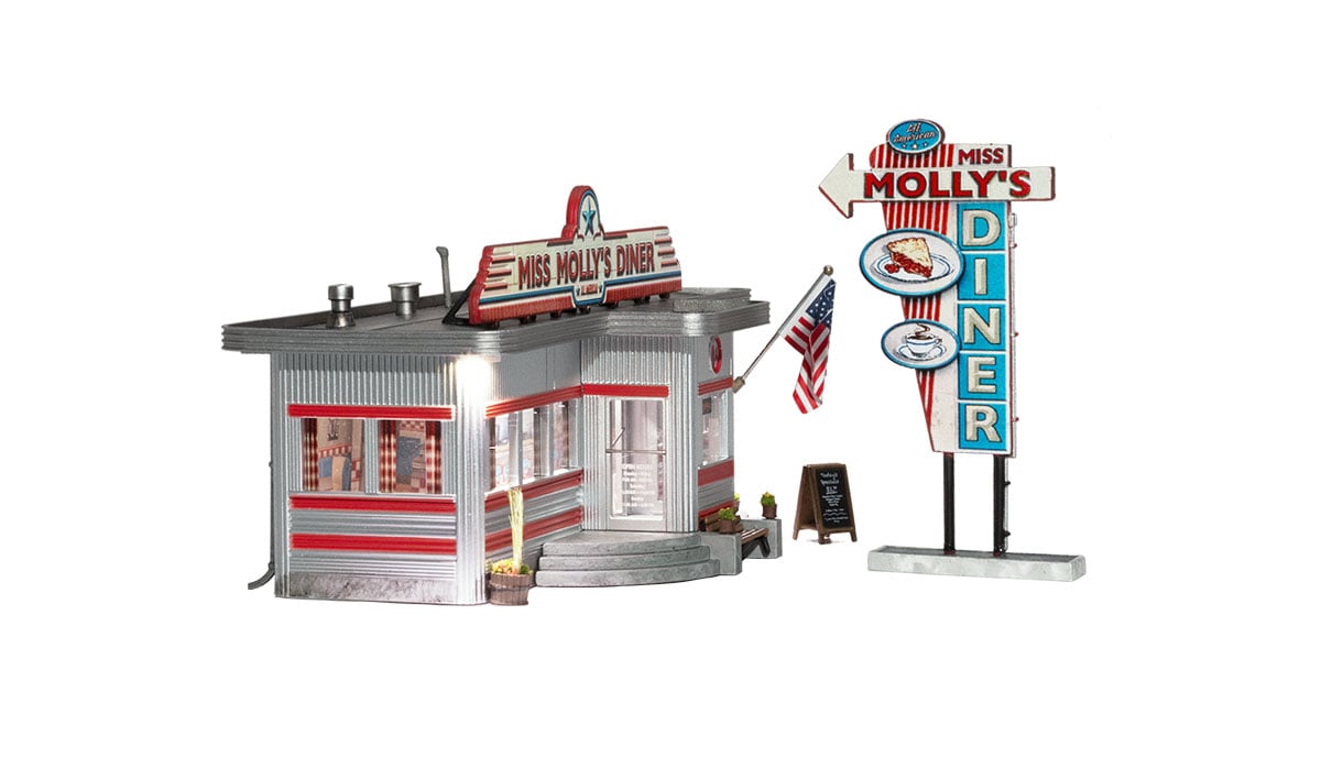 Woodland Scenics Landmark Structures BR5056 HO Miss Molly's Diner - Assembled w/ LED Lighting