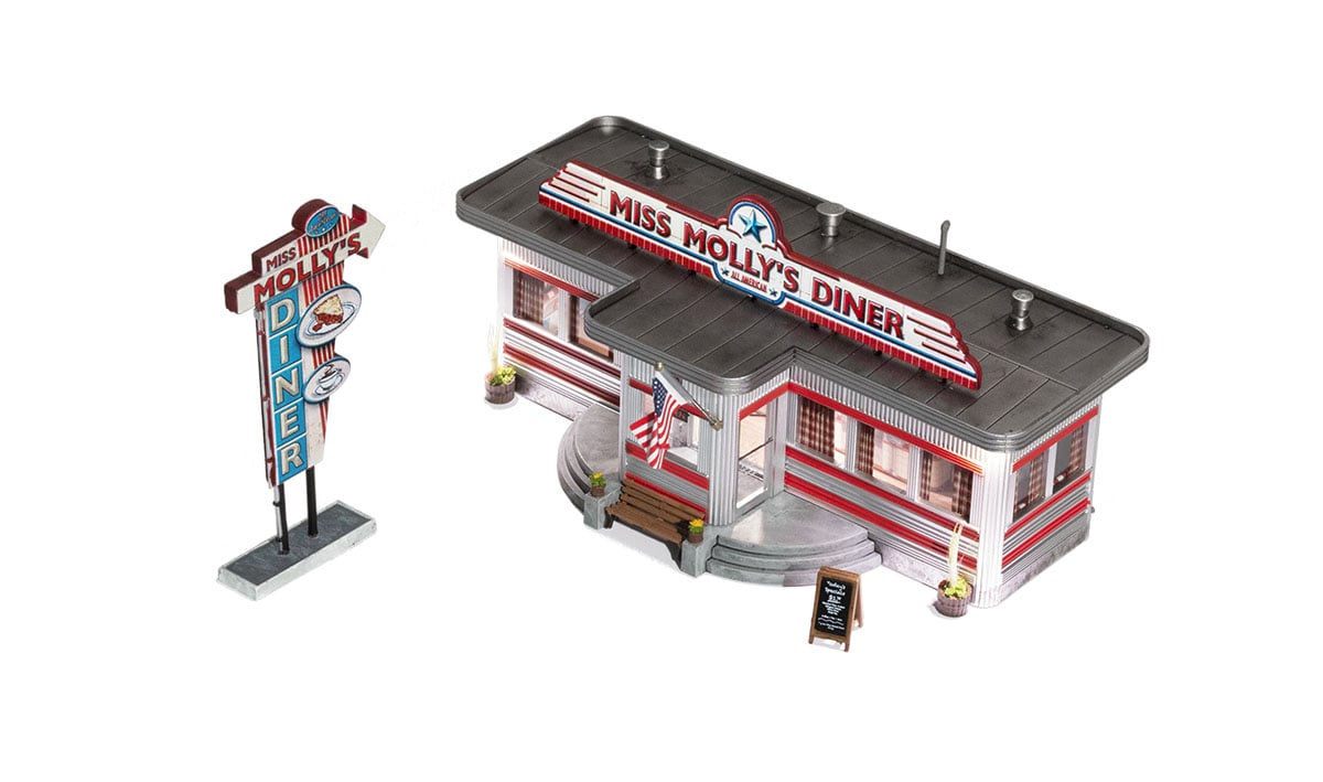 Woodland Scenics Landmark Structures BR5056 HO Miss Molly's Diner - Assembled w/ LED Lighting