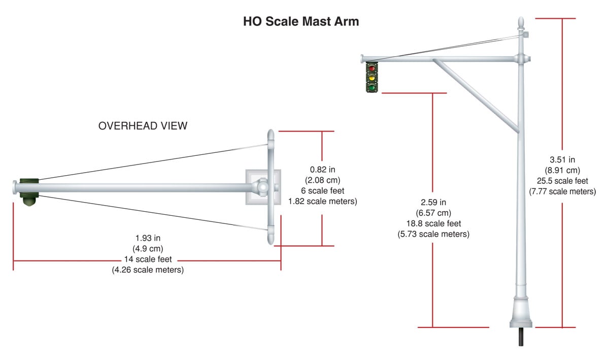 Woodland Scenics JP5653 HO Just Plug® Lighting System Mast Arm Traffic Lights, 4pk (2 Red 2 Green)