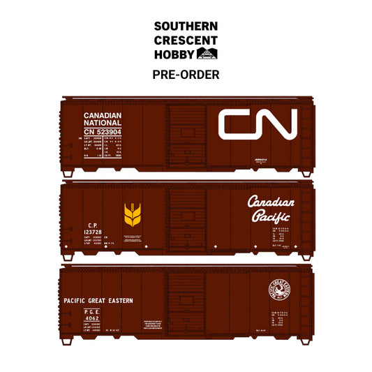 [PREORDER] Accurail 8193 HO 40' Riveted Steel Box Car Kit 3-Pack, CN-CP-PGE Canadian Road Limited Run