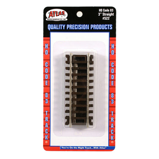 Atlas HO 522 Snap-Track 3" Straight, Code 83 Nickel Silver 4pk