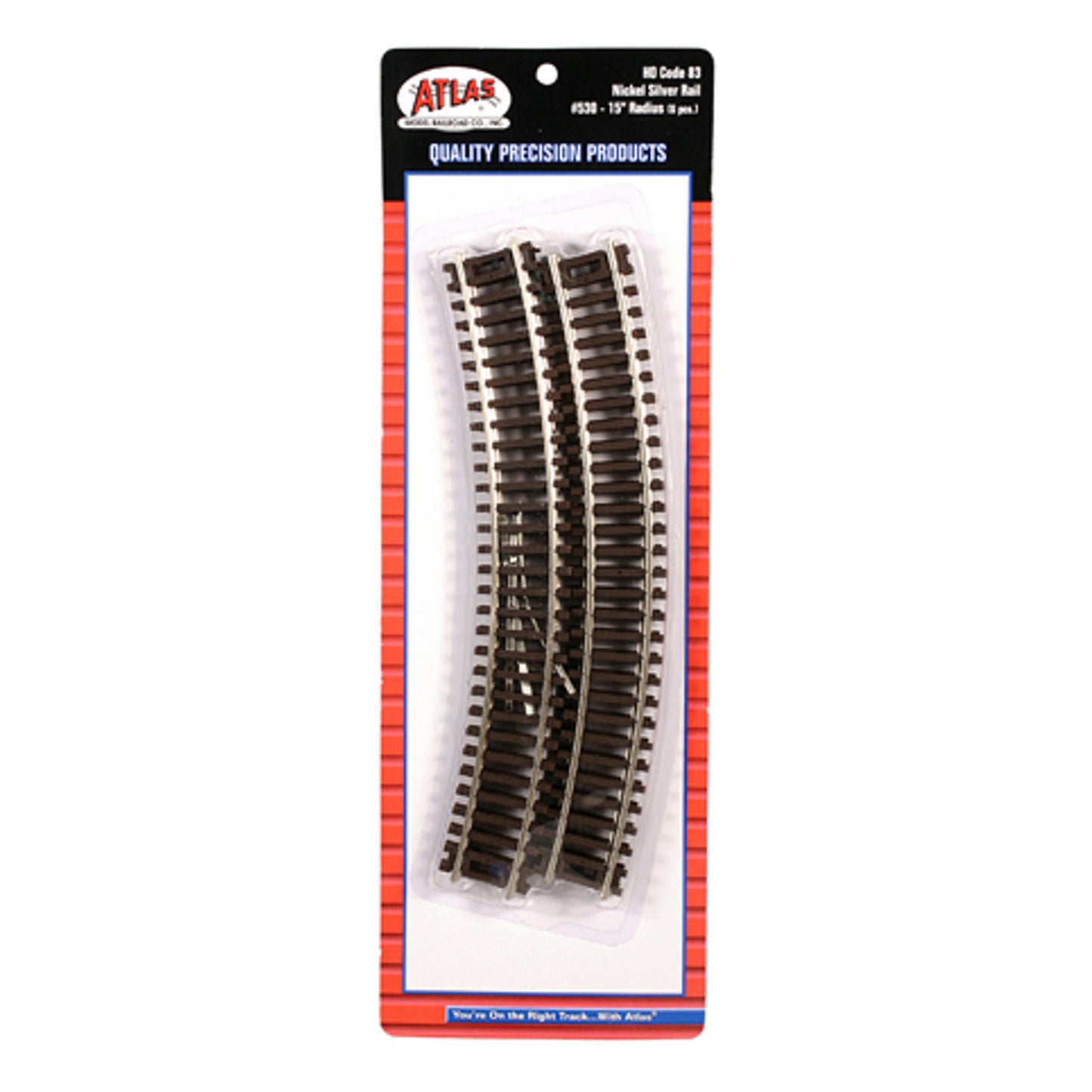 Atlas HO 530 Snap-Track 15" Radius Curve, Code 83 Nickel Silver 6pk