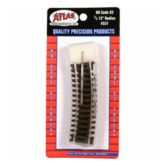 Atlas HO 531 Snap-Track 15" Radius Curve Half Segment, Code 83 Nickel Silver 4pk