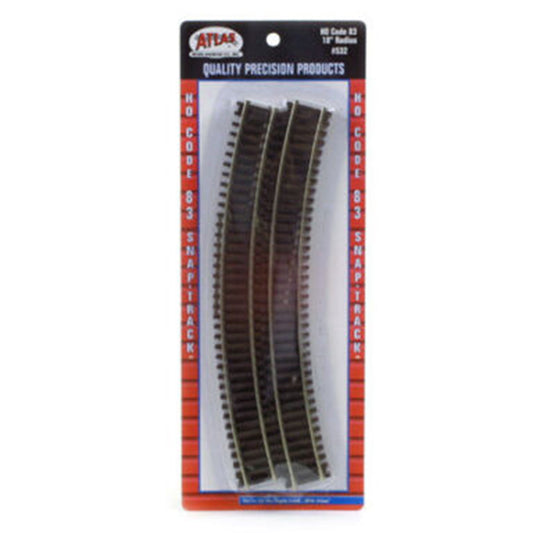 Atlas HO 532 Snap-Track 18" Radius Curve, Code 83 Nickel Silver 6pk