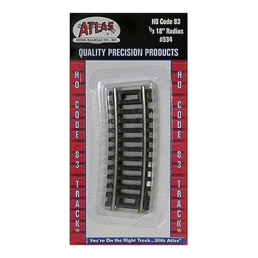 Atlas HO 534 Snap-Track 18" Radius Curve One-Third Segment, Code 83 Nickel Silver 4pk