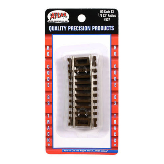 Atlas HO 537 Snap-Track 22" Radius Curve One-Third Segment, Code 83 Nickel Silver 4pk