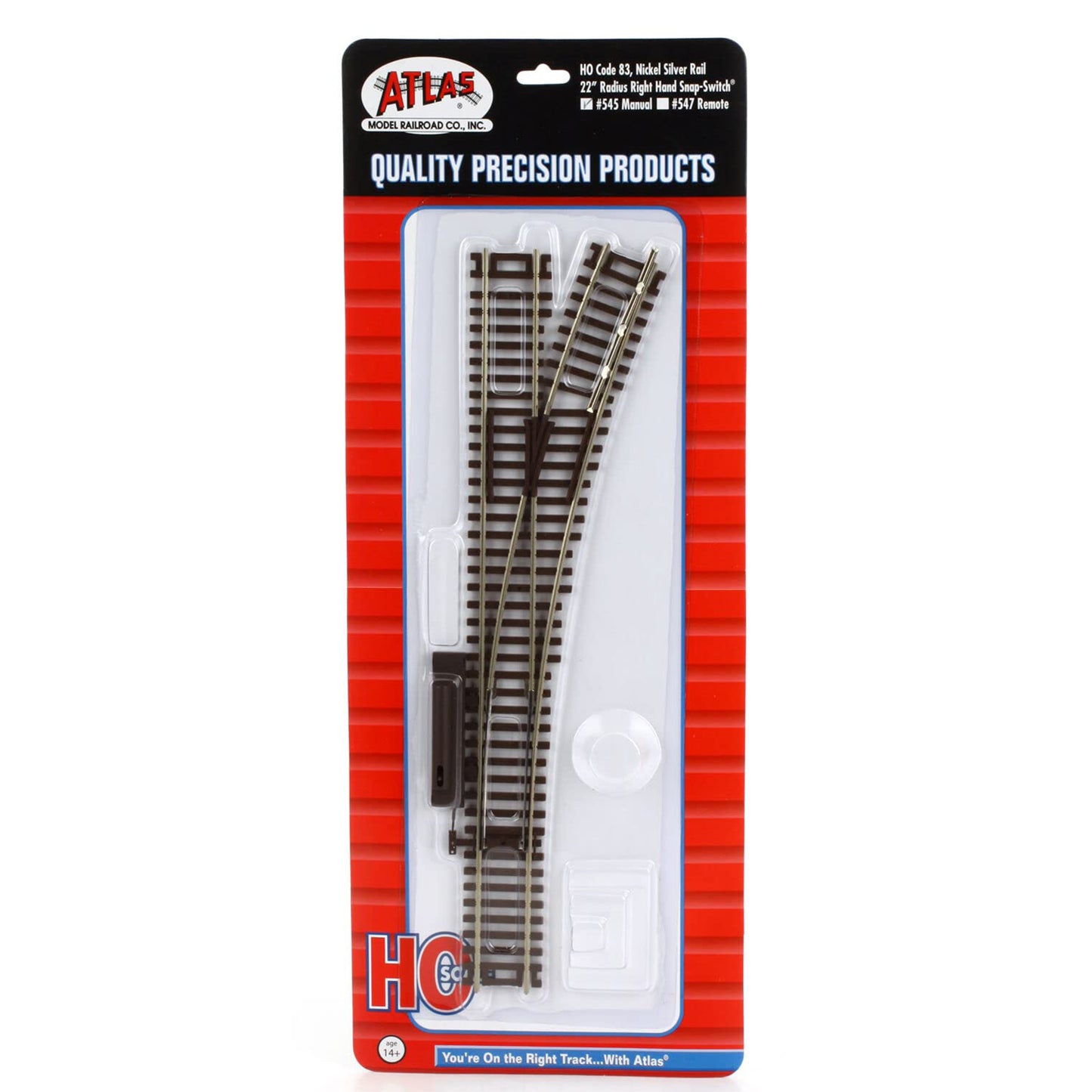 Atlas HO 545 Snap-Track 22" Radius Right Manual Snap-Switch, Code 83 Nickel Silver