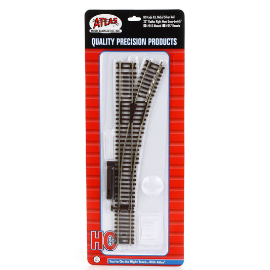Atlas HO 545 Snap-Track 22" Radius Right Manual Snap-Switch, Code 83 Nickel Silver