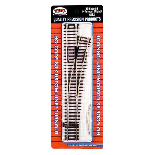 Atlas HO 562 Custom Line Turnout #4 Right, Code 83 Nickel Silver