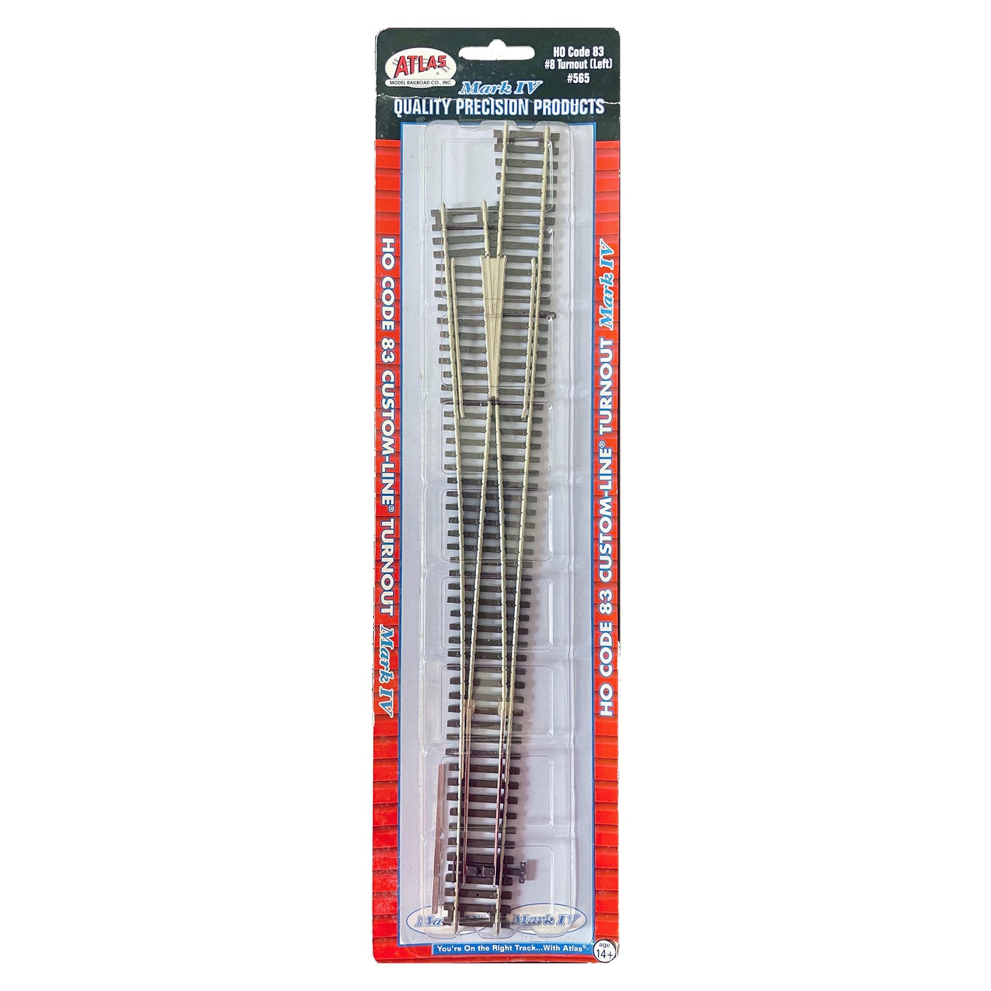 Atlas HO 565 Custom Line Mark IV Turnout #8 Left, Code 83 Nickel Silver