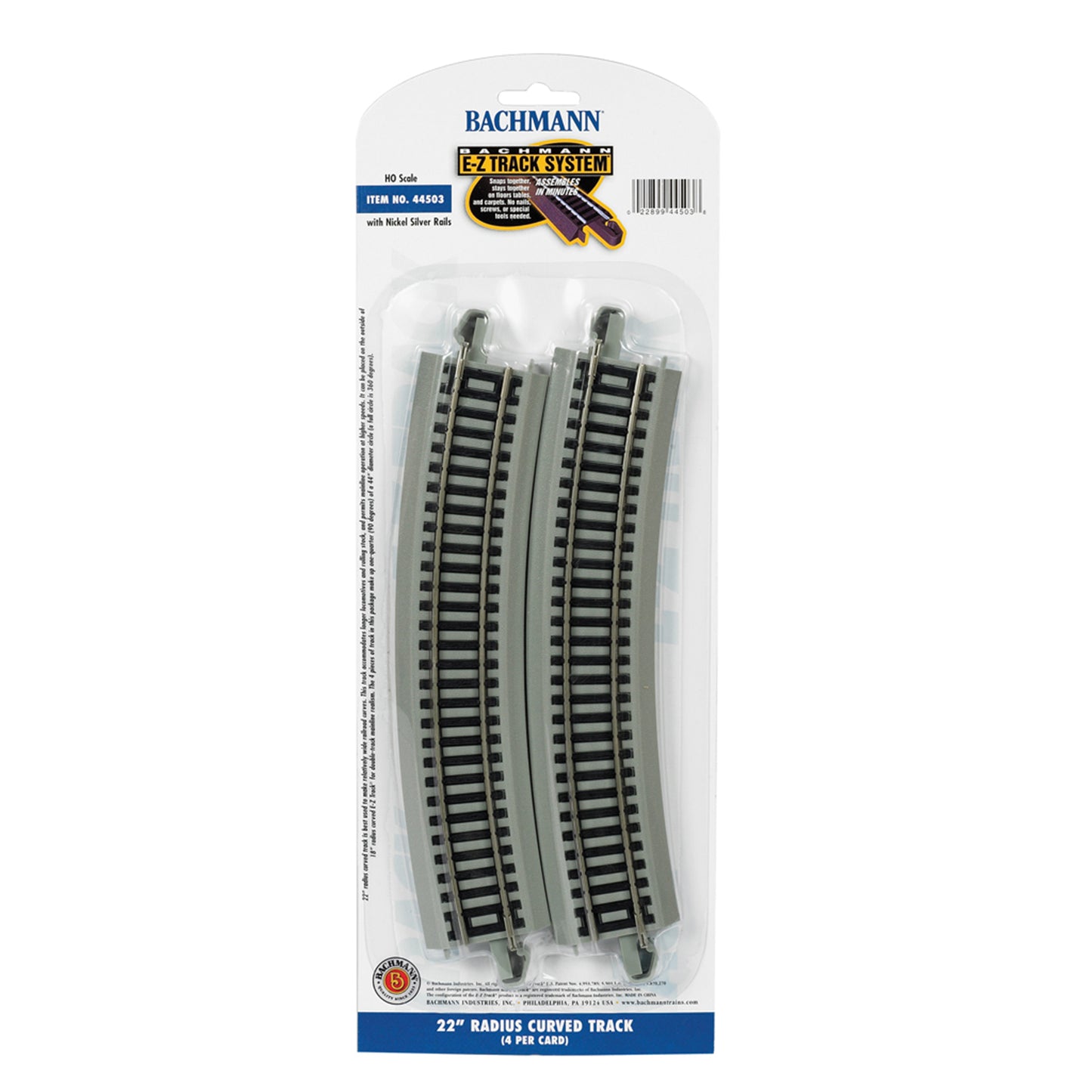 Bachmann 44503 HO E-Z Track 22" Radius Curved Track, Code 100 Nickel Silver 4pk