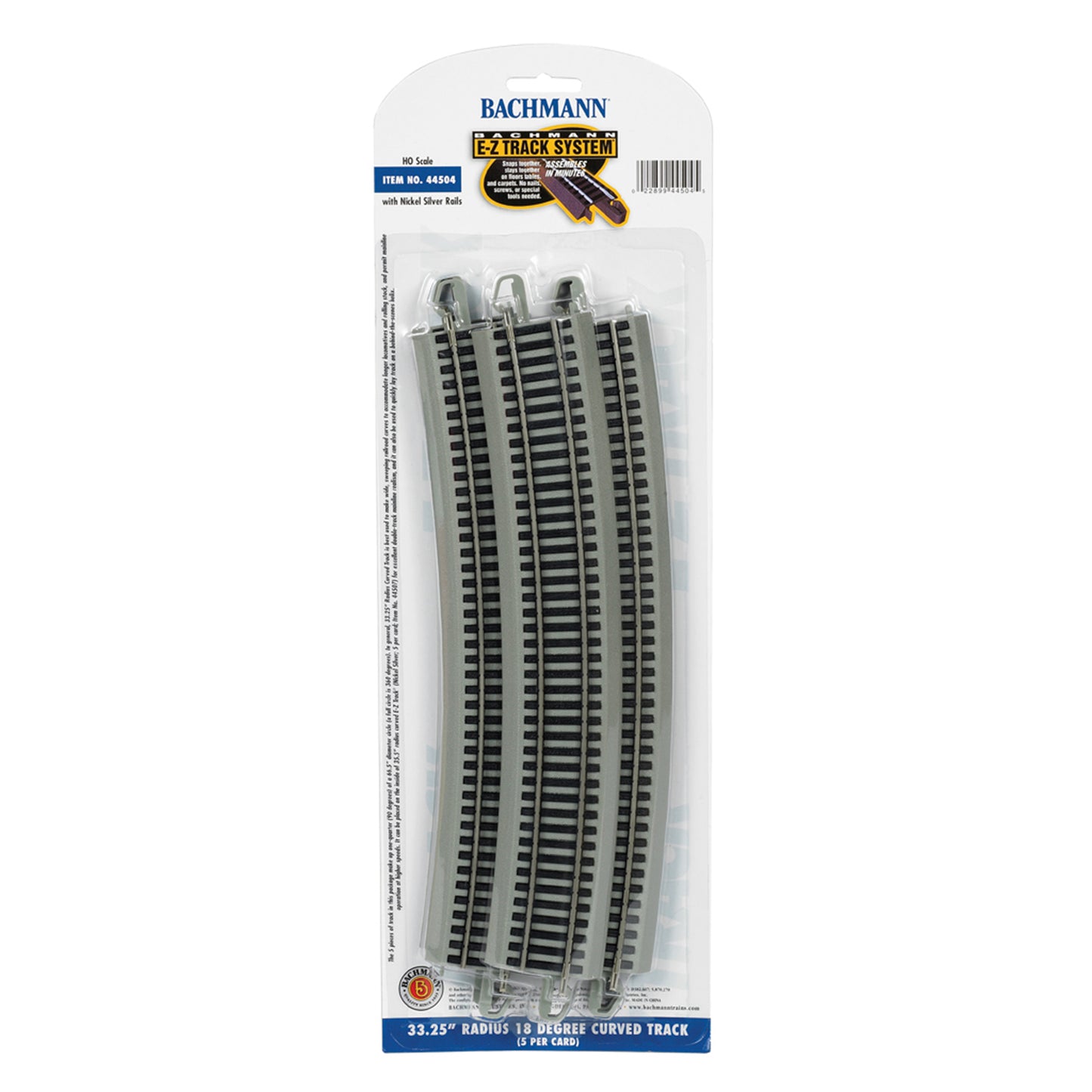 Bachmann 44504 HO E-Z Track 33.25" Radius 18 Degree Curved Track, Code 100 Nickel Silver 5pk