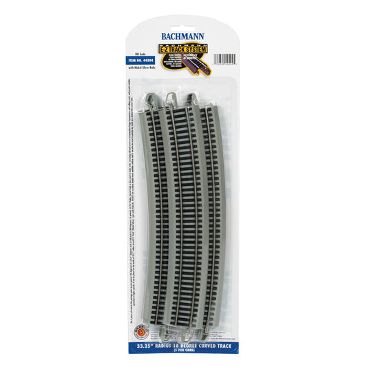 Bachmann 44504 HO E-Z Track 33.25" Radius 18 Degree Curved Track, Code 100 Nickel Silver 5pk