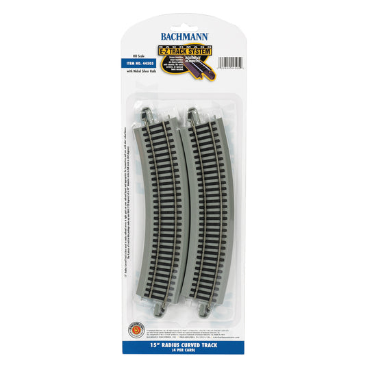 Bachmann 44505 HO E-Z Track 15" Radius Curved Track, Code 100 Nickel Silver 4pk
