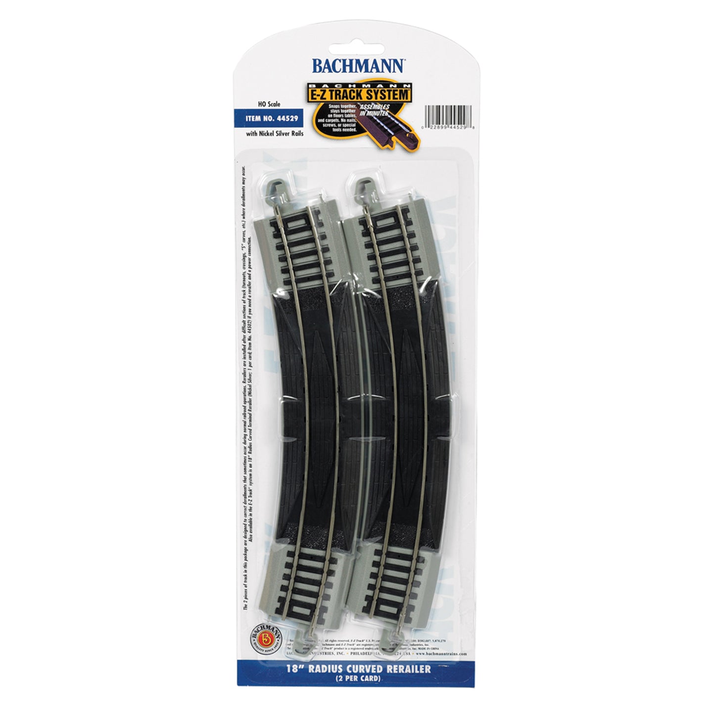 Bachmann 44529 HO E-Z Track 18" Radius Curved Rerailer Track, Code 100 Nickel Silver 2pk