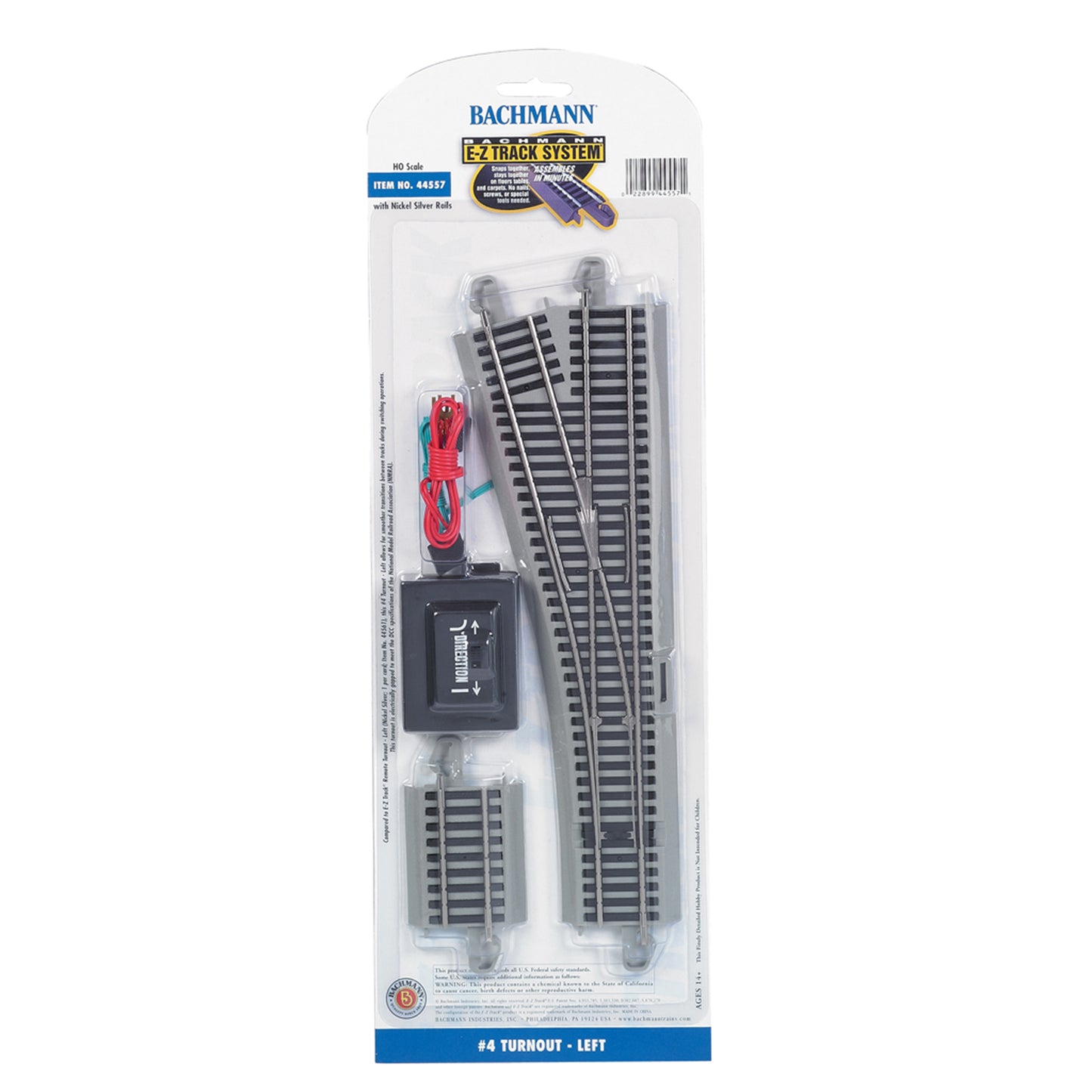Bachmann 44557 HO E-Z Track #4 Turnout, Left, Code 100 Nickel Silver