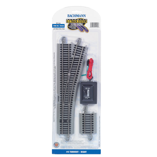 Bachmann 445578 HO E-Z Track #4 Turnout, Right, Code 100 Nickel Silver