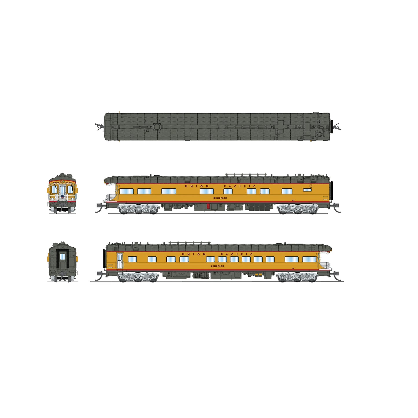 [PREORDER] Broadway Limited 10490 N Union Pacific Business Car #119 "Kenefick", UP Shield