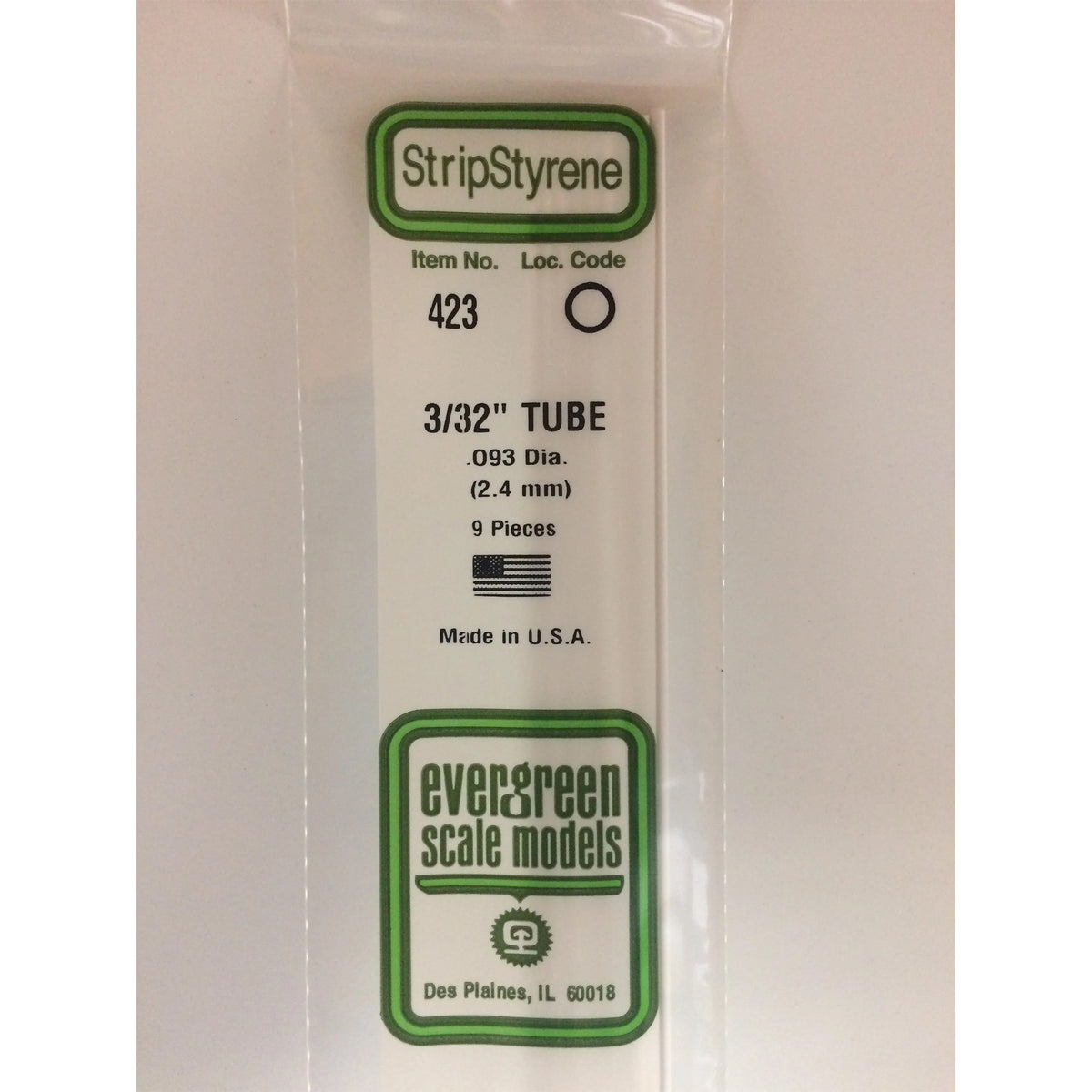 Evergreen Scale Models #423, Polystyrene Tubing Opaque White .093" (2.4mm) OD x 24" (60cm), 9pcs