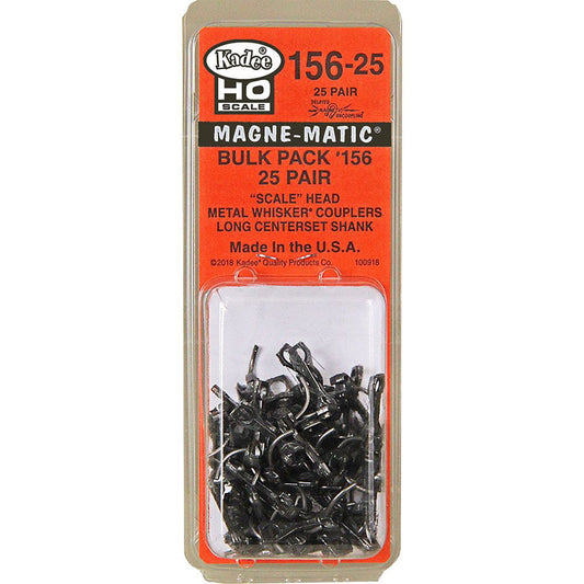 Kadee #156-25 HO Scale Bulk Pack - 25 pair #156 Scale Whisker® Metal Couplers - Long (25/64") Centerset Shank