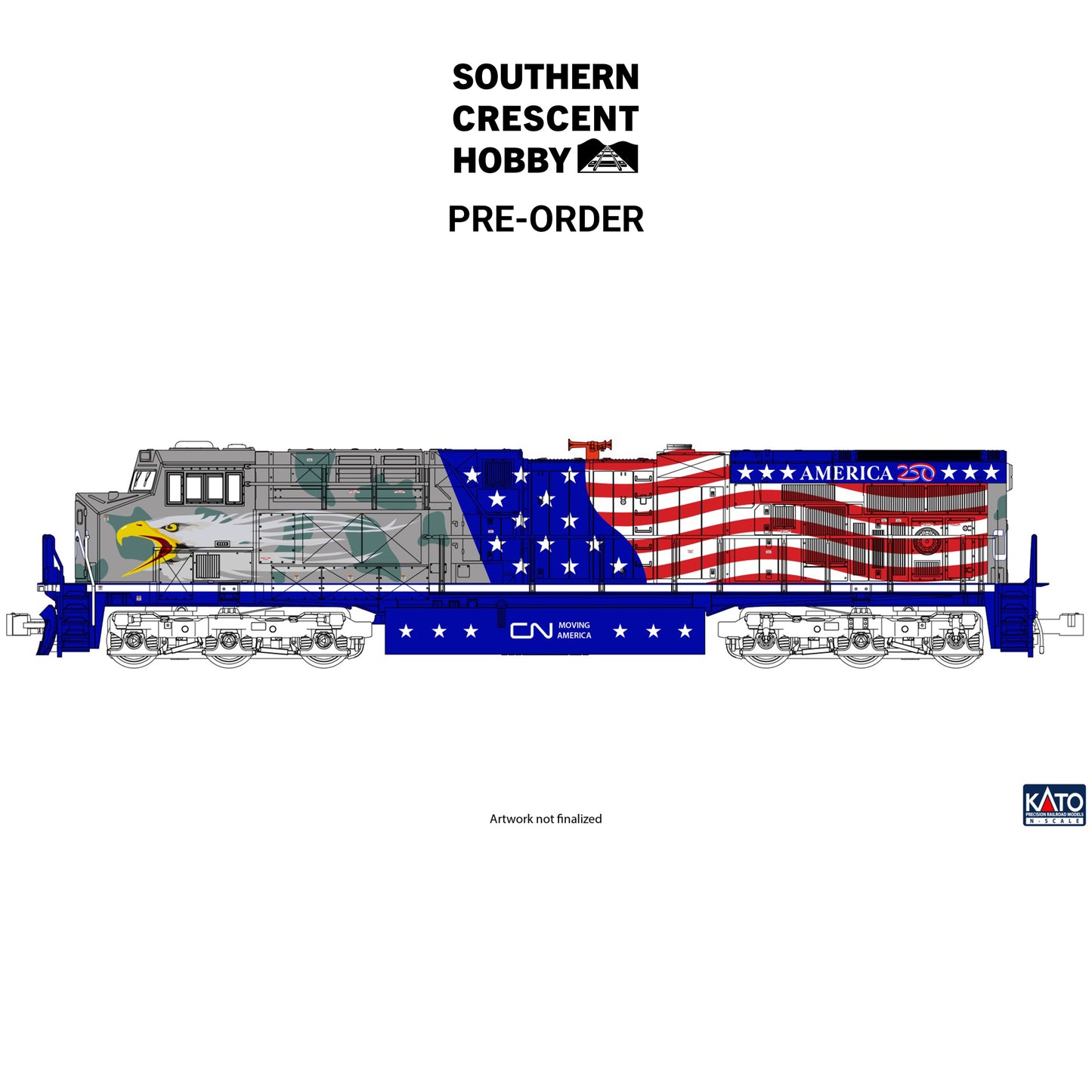 [PREORDER] Kato 176-1776DCC N GE ES44AC "GEVO", Canadian National #1776 America 250 "Eagle" Scheme (DCC Silent)