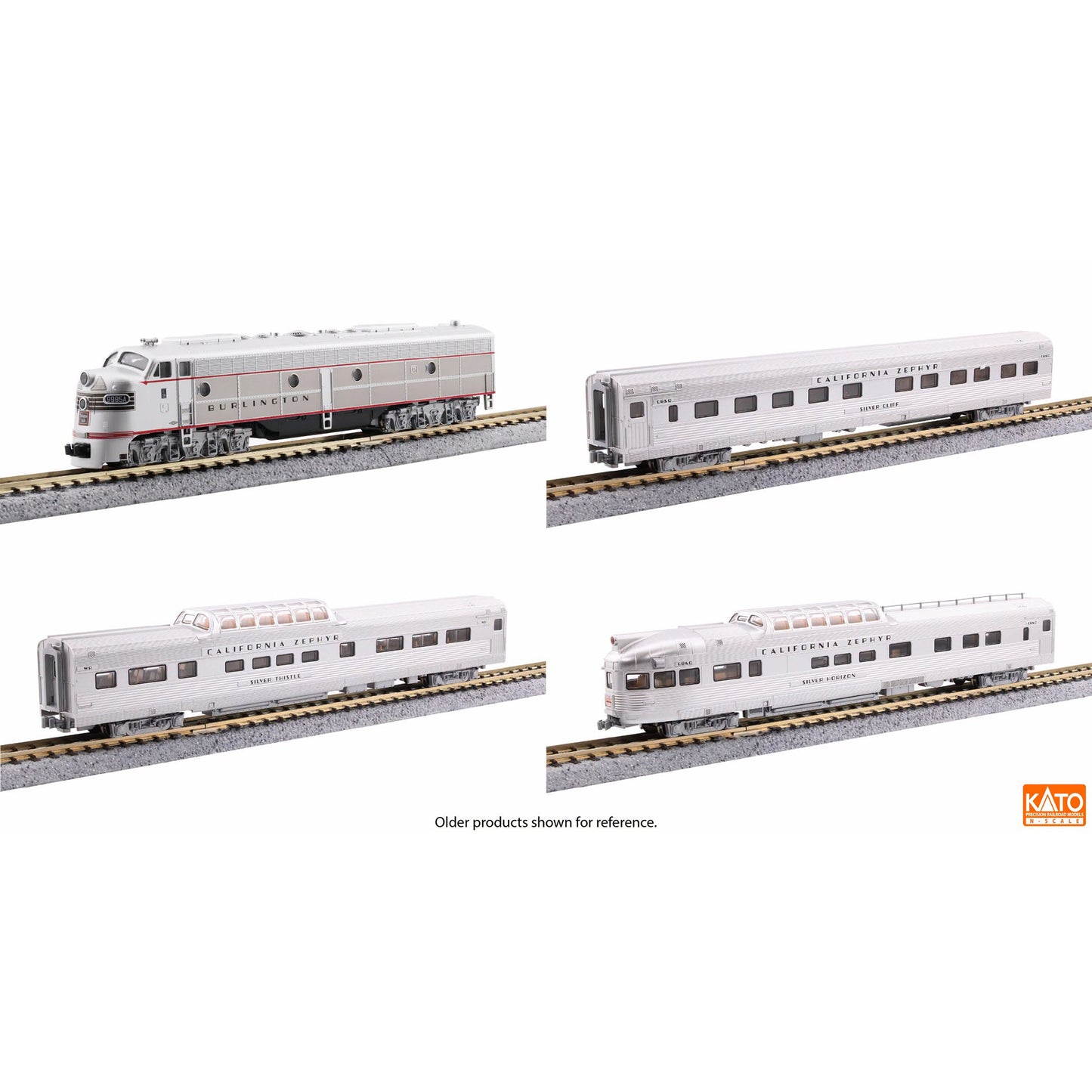 [PREORDER] Kato 106-058 N CB&Q F8A, California Zephyr 4-Unit Starter Series Set (DC Silent)