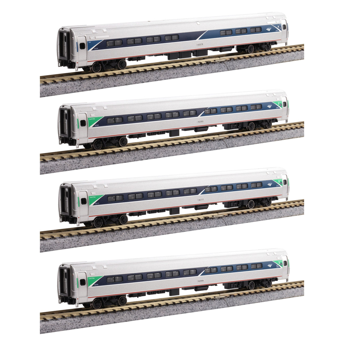Kato 106-8021 N Amfleet I Coach and Lounge/Cafe 4 Piece Bookcase Set (Amtrak Phase VII)