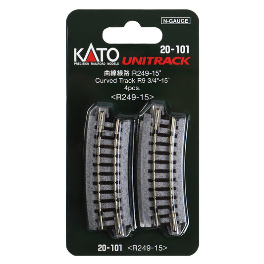Kato N 20-101 Unitrack Curved Track 249mm (9-3/4") Radius 15-degree segment, 4pc
