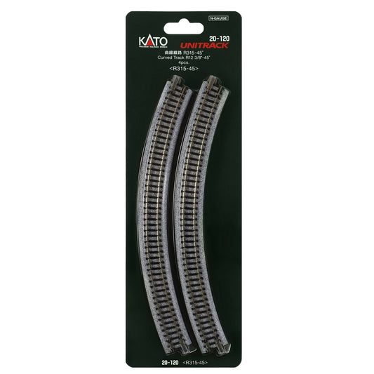Kato N 20-120 Unitrack Curved Track 315mm (12-3/8") Radius 45-degree segment, 4pc