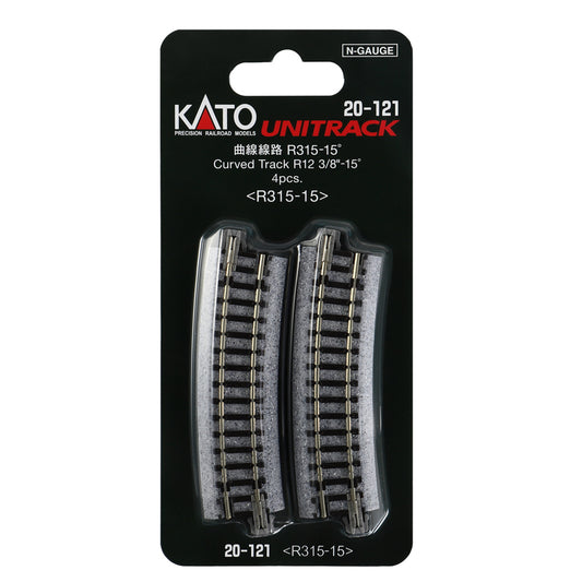 Kato N 20-121 Unitrack Curved Track 315mm (12-3/8") Radius 15-degree segment, 4pc