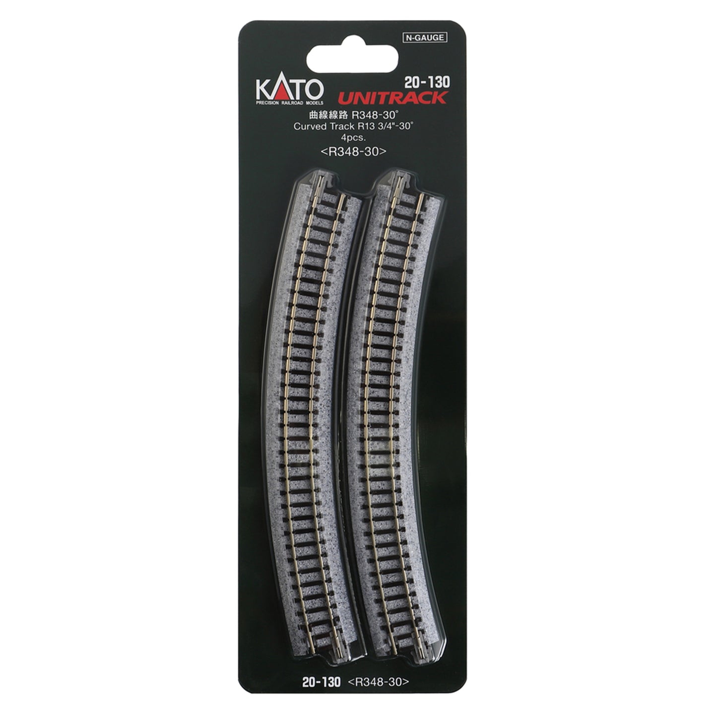 Kato N 20-130 Unitrack Curved Track 348mm (13-3/4") Radius 30-degree segment, 4pc