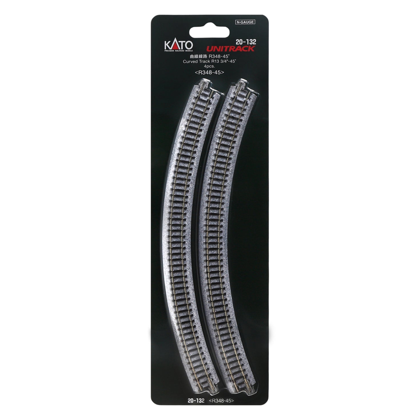 Kato N 20-132 Unitrack Curved Track 348mm (13-3/4") Radius 45-degree segment, 4pc
